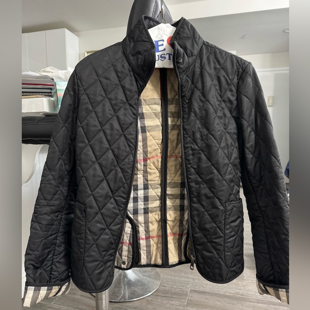 Burberry Brit Black Quilted Mandarin Collar Nova Check Jacket